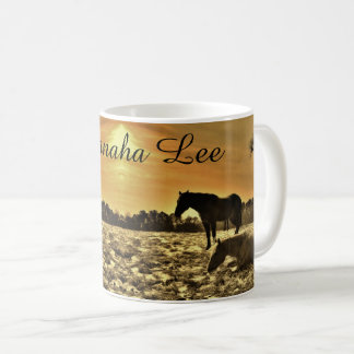 Horse Lovers Personalized with name Rustic Sunset Coffee Mug