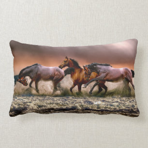 Horse Lovers Wild Horses on the Beach Lumbar Pillow