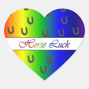 Horse Luck Rainbow Color Horse Shoes Heart Sticker