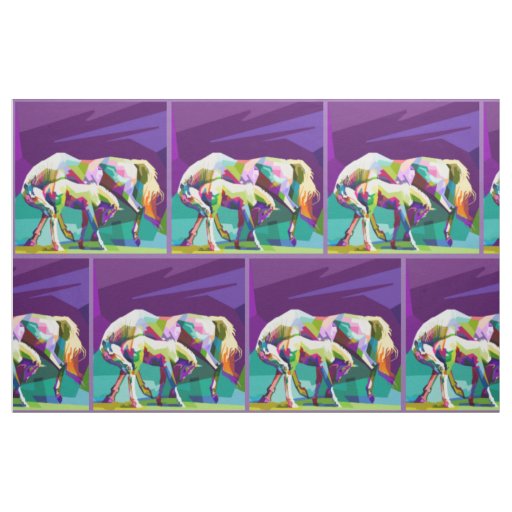 Horse Mare And Colt Print Fabric 9"