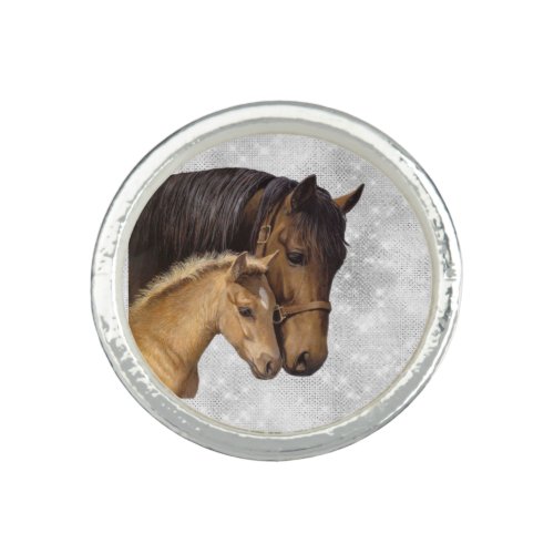 *~* Horse Mare Foal Silver Glitter  AR22 Ring