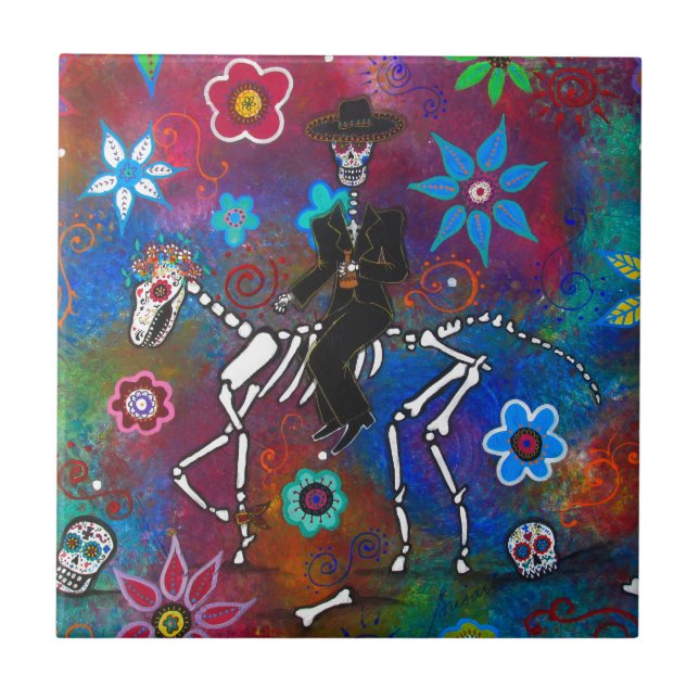 HORSE MARIACHI RIDER DIA DE LOS MUERTOS TILE (Front)