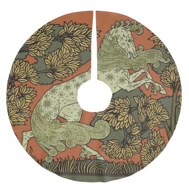 Horse Medieval Arts Crafts Art Nouveau  Brushed Polyester Tree Skirt (Front)