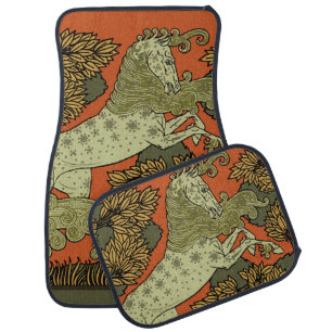 Horse Medieval Arts Crafts Art Nouveau Car Floor Mat