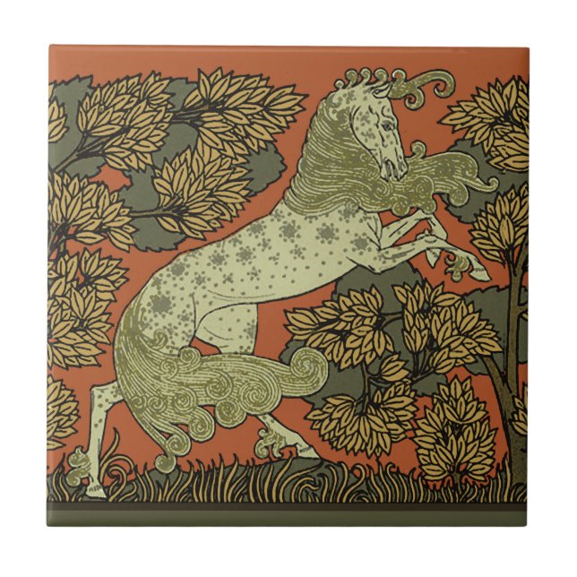 Horse Medieval Arts Crafts Art Nouveau  Ceramic Tile (Front)