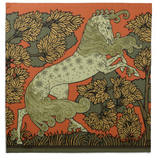 Horse Medieval Arts Crafts Art Nouveau  Cloth Napkin