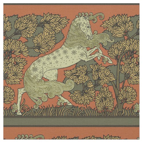 Horse Medieval Arts Crafts Art Nouveau  Fabric