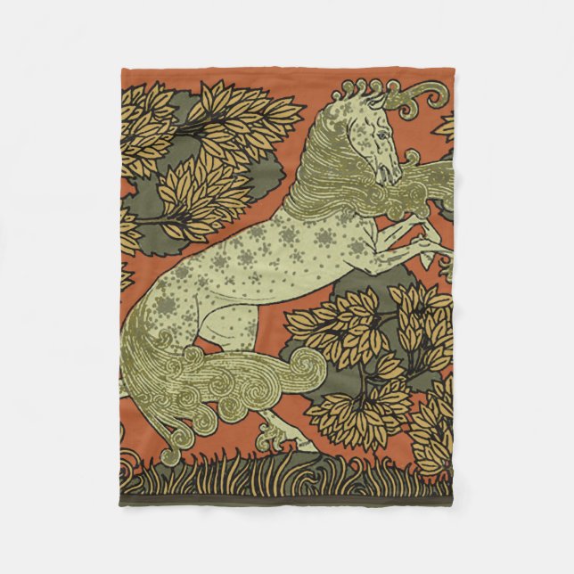 Horse Medieval Arts Crafts Art Nouveau  Fleece Blanket (Front)