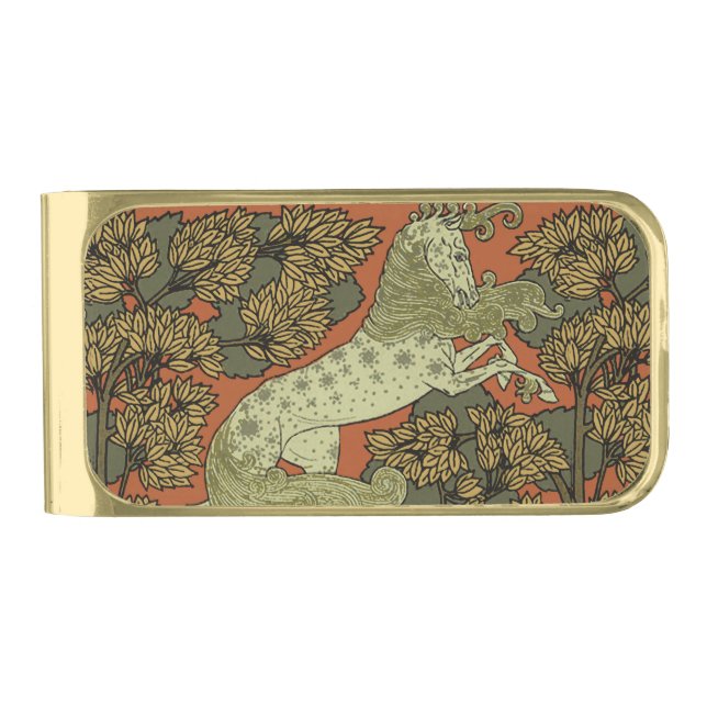 Horse Medieval Arts Crafts Art Nouveau  Gold Finish Money Clip (Front)