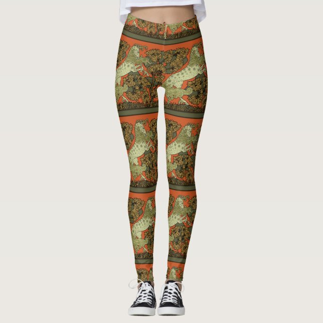 Horse Medieval Arts Crafts Art Nouveau  Leggings (Front)