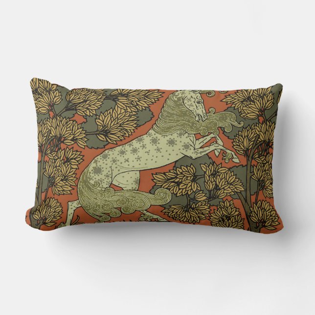 Horse Medieval Arts Crafts Art Nouveau  Lumbar Pillow (Front)