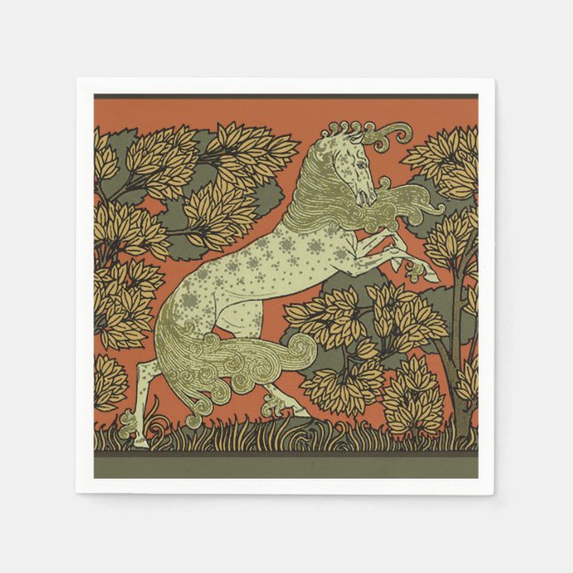 Horse Medieval Arts Crafts Art Nouveau  Paper Napkins (Front)