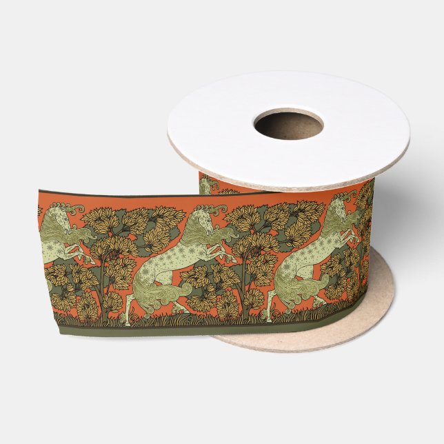 Horse Medieval Arts Crafts Art Nouveau  Satin Ribbon (Spool)