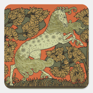 Horse Medieval Arts Crafts Art Nouveau Square Sticker