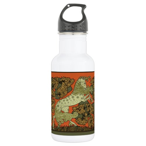 Horse Medieval Arts Crafts Art Nouveau  Stainless Steel Water Bottle