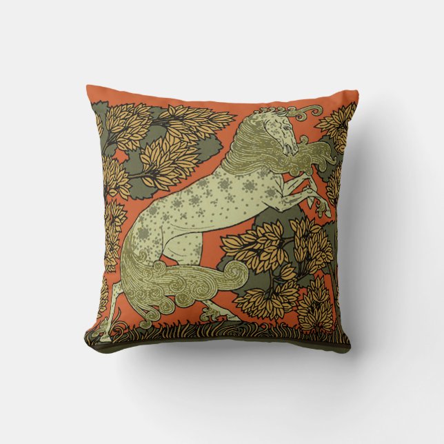 Horse Medieval Arts Crafts Art Nouveau  Throw Pillow (Front)
