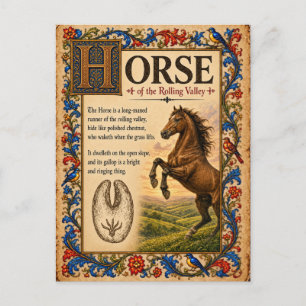 Horse, Medieval Bestiary Art Postcard
