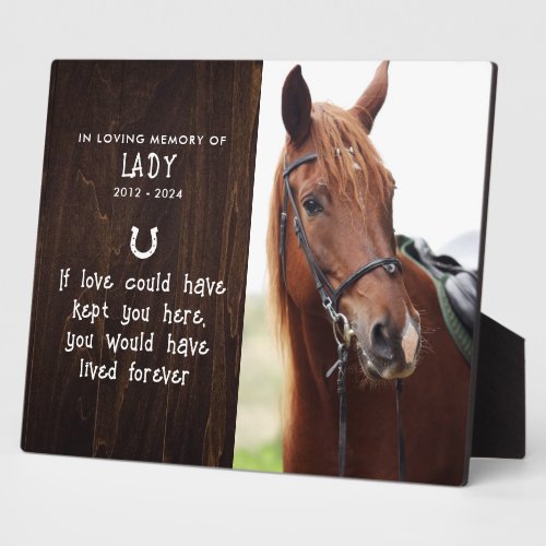 Horse Memorial Custom Text Dark Wood tabletop Plaque
