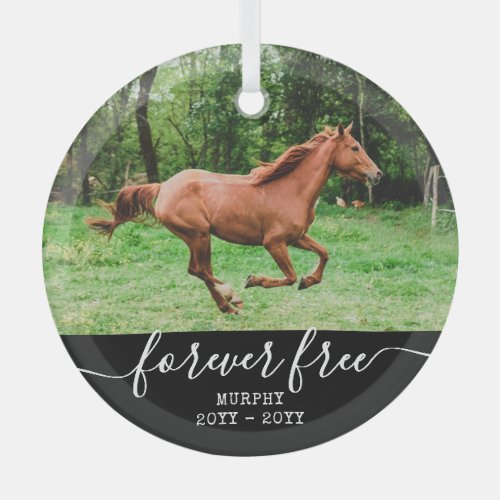 Horse Memorial Forever Free Personalized Photo Glass Ornament