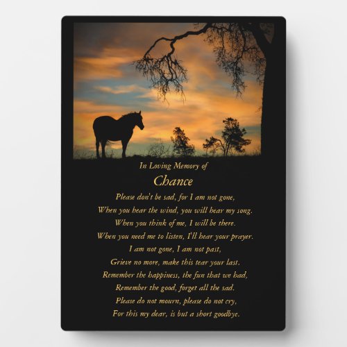 Horse Memorial Horse and Sunset Poem  Plaque