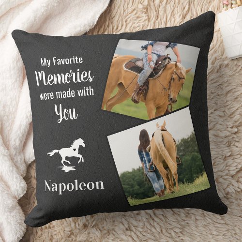 Horse Memorial Personalized 2 Photo Pet Loss  Throw Pillow