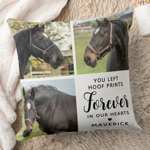 Horse Memorial Personalized 3 Pet Photo Collage Throw Pillow
