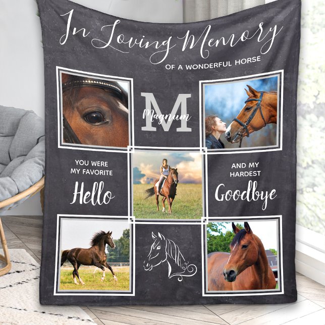 Horse Memorial Personalized 5 Picture Pet Loss Fleece Blanket (Creator Uploaded)