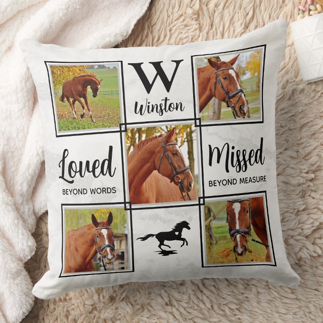 Horse Memorial Personalized  Modern Photo Collage Throw Pillow (Creator Uploaded)