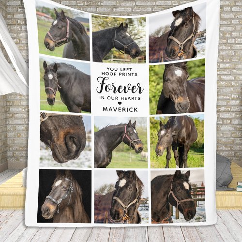 Horse Memorial Personalized Pet Photo Collage Fleece Blanket