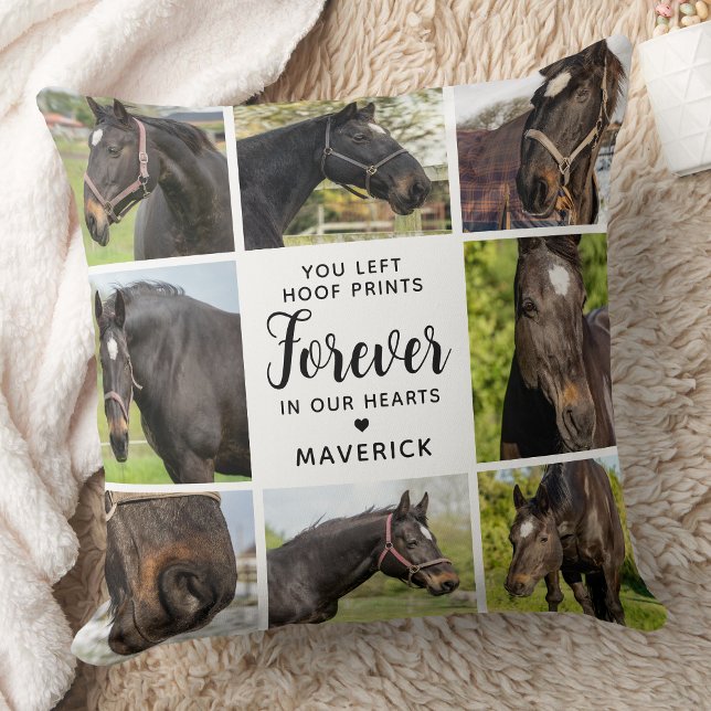 Horse Memorial Personalized Pet Photo Collage Throw Pillow (Creator Uploaded)