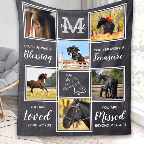 Horse Memorial Pet Loss Personalized 6 Picture Fleece Blanket