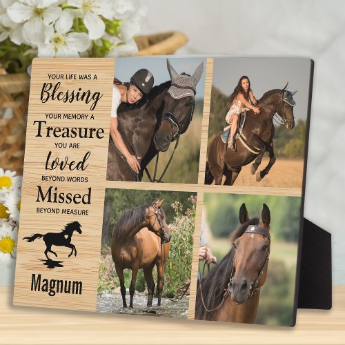 Horse Memorial Pet Loss Photo Woodgrain Keepsake Plaque