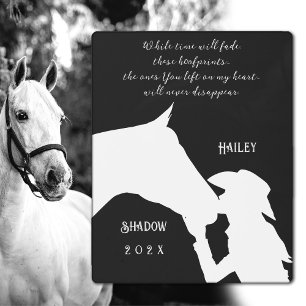 Horse memorial quote black hoofprints metal print