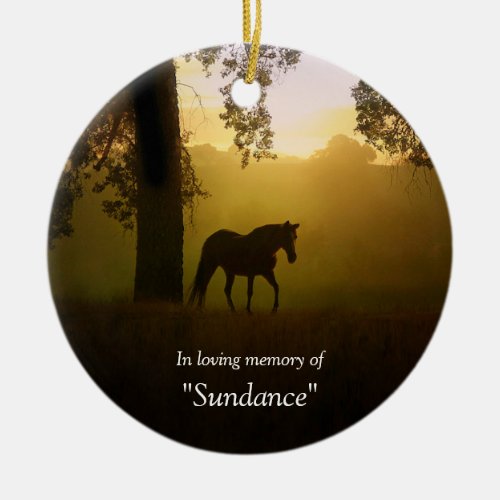 Horse Memorial Sunrise and Oak Tree Ceramic Ornament