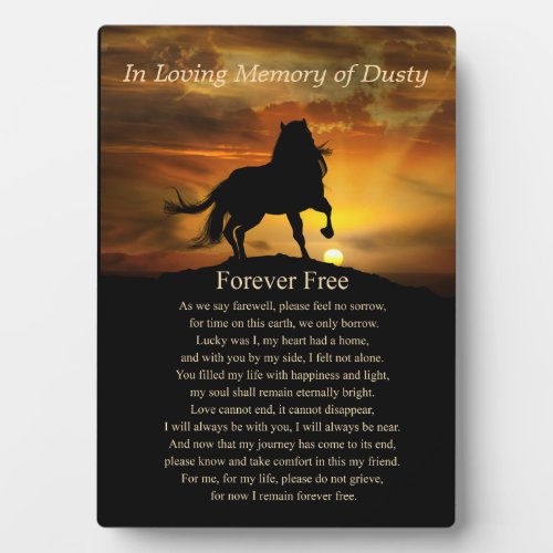Horse Memorial Tribute Spiritual  Poem with Name Plaque