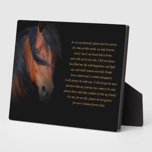Horse Memorial Tribute with Spiritual Poem Plaque