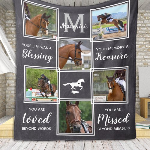 Horse Memorial Unique Photo Collage Fleece Blanket