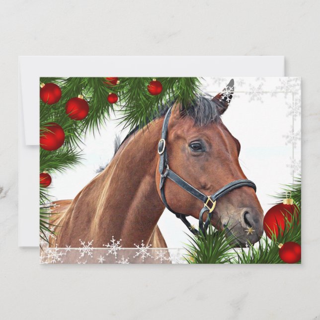 Horse Merry Christmas Equestrian Equine Cute Pony Holiday Card (Front)