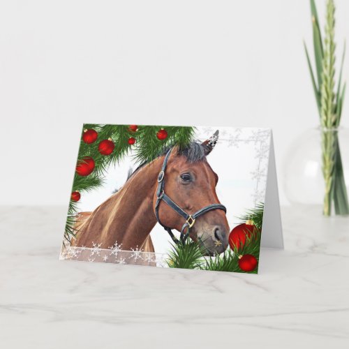 Horse Merry Christmas Equestrian Equine Cute Pony Holiday Card