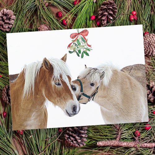 Horse Merry Christmas Mistletoe Equine Cute Ponies Holiday Card