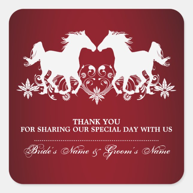 Horse modern silhouette floral square sticker (Front)