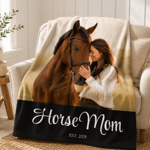 Horse Mom Established Black Modern Script Photo Fleece Blanket
