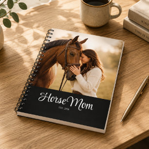 Horse Mom Established Black Modern Script Photo  Notebook