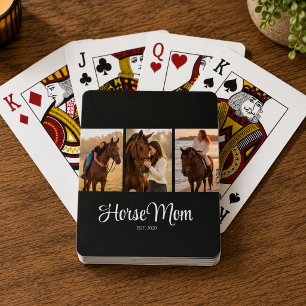 Horse Mom Established Modern Script Black 3 Photo Poker Cards