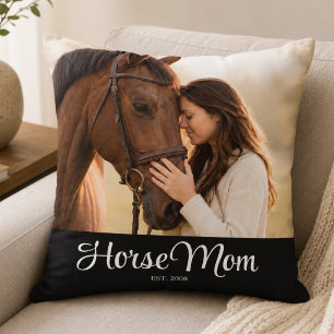 Horse Mom Established Modern Script Photo Throw Pillow