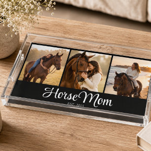Horse Mom Established Script Black 3 Photo Acrylic Tray
