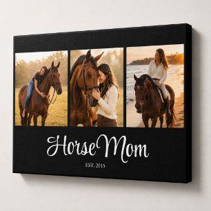 Horse Mom Established Script Black 3 Photo Canvas Print