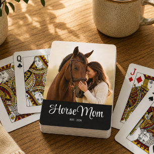 Horse Mom Established Script Black Photo Poker Cards