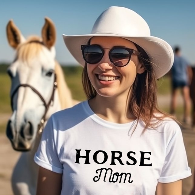 Horse Mom | Simple Cute Retro Script Equestrian T-Shirt (Creator Uploaded)