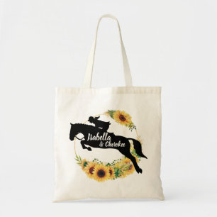 Horse Monogram Yellow sunflowers Silhouette Tote Bag